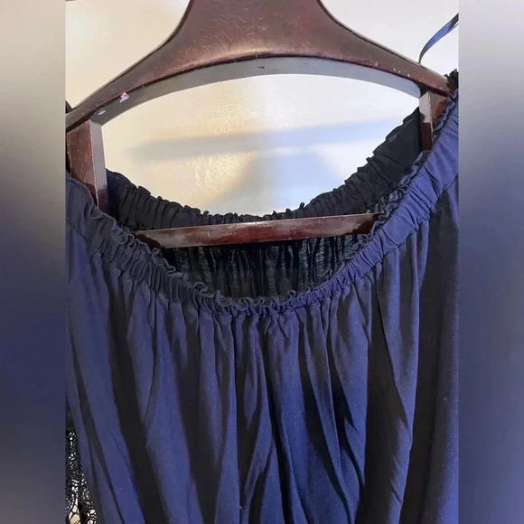 LOFT women's large navy lace bell sleeve off shoulder blouse casual stretch - Picture 3 of 5